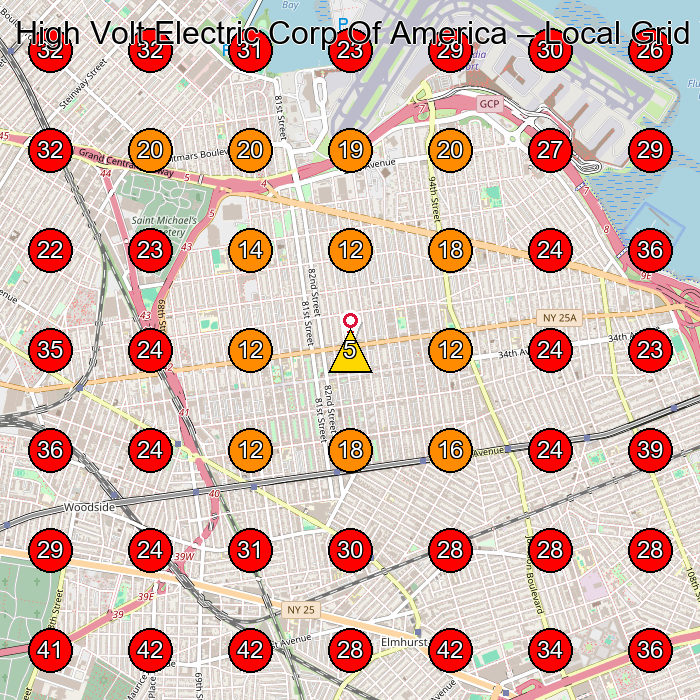 High Volt Electric Corp Of America GeoGrid visibility map for Electrical Installation Service in Great Neck